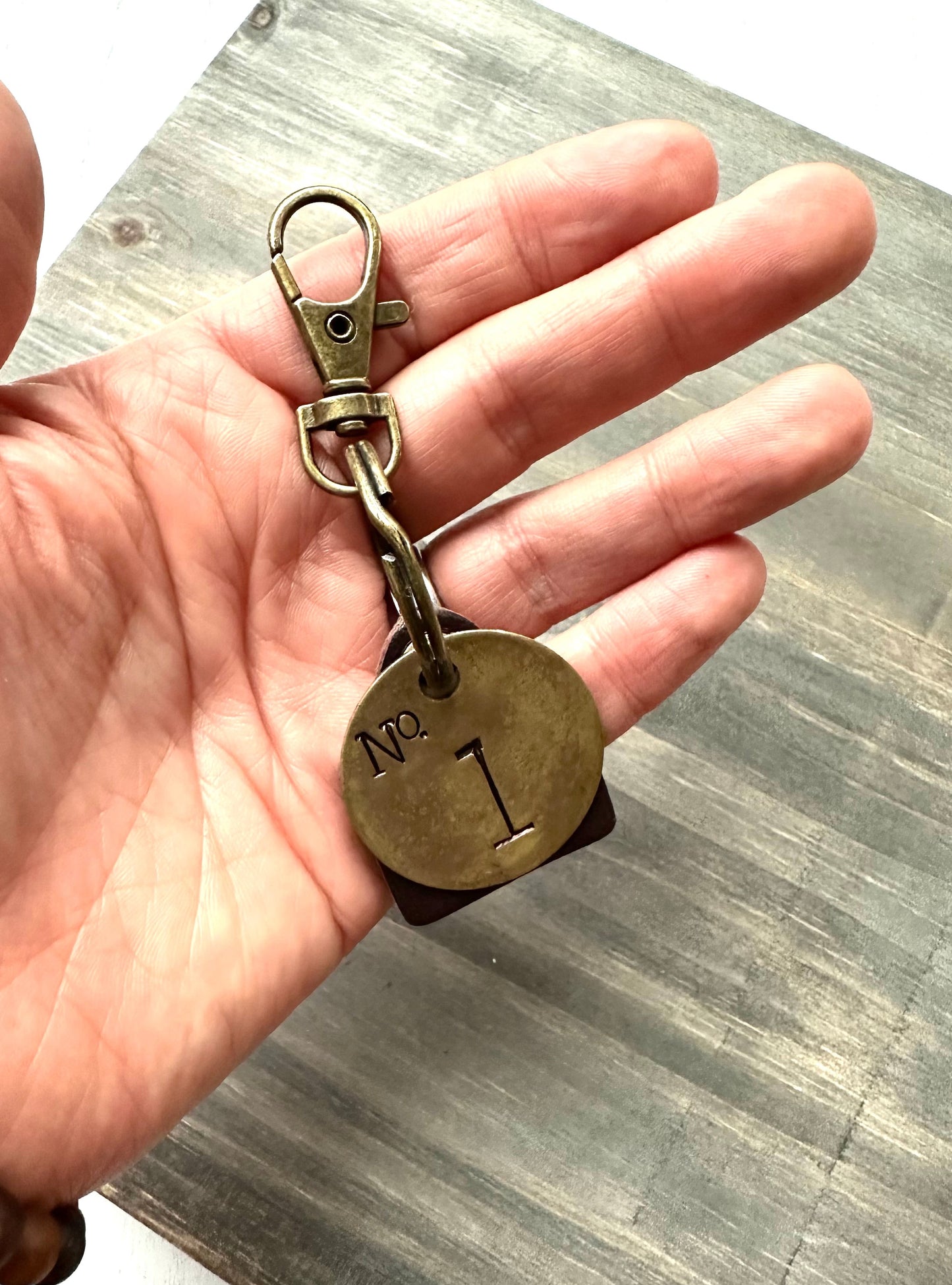 Upcycled Vintage Brass Number Tag Keychain