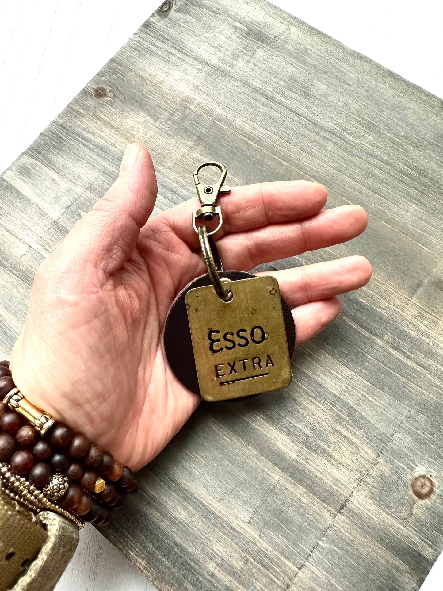 Vintage Brass Esso Gas Tag Keychain