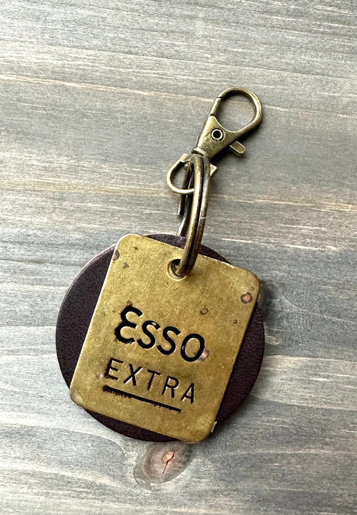Vintage Brass Esso Gas Tag Keychain