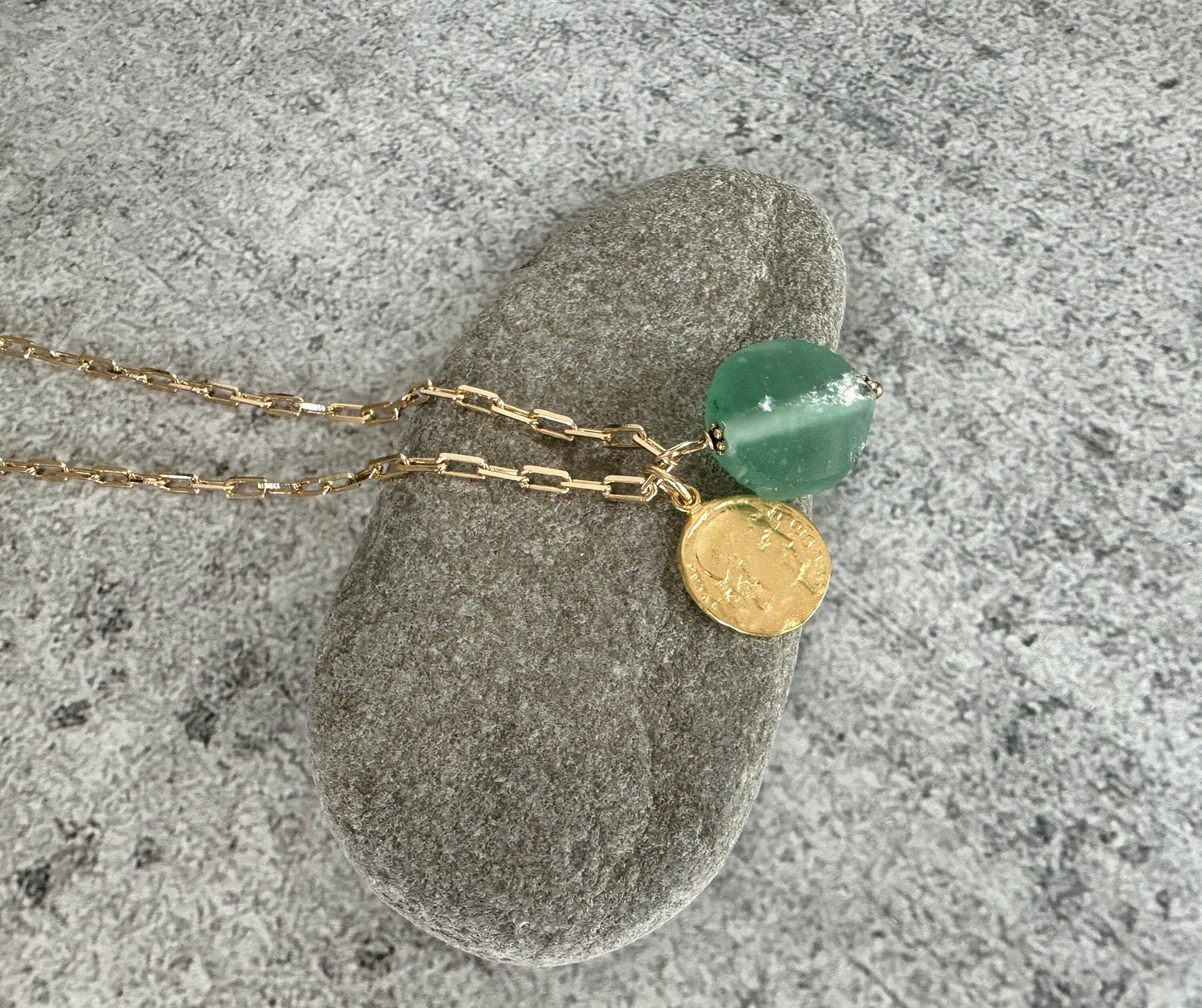 Ancient Glass and Gold Coin Necklace