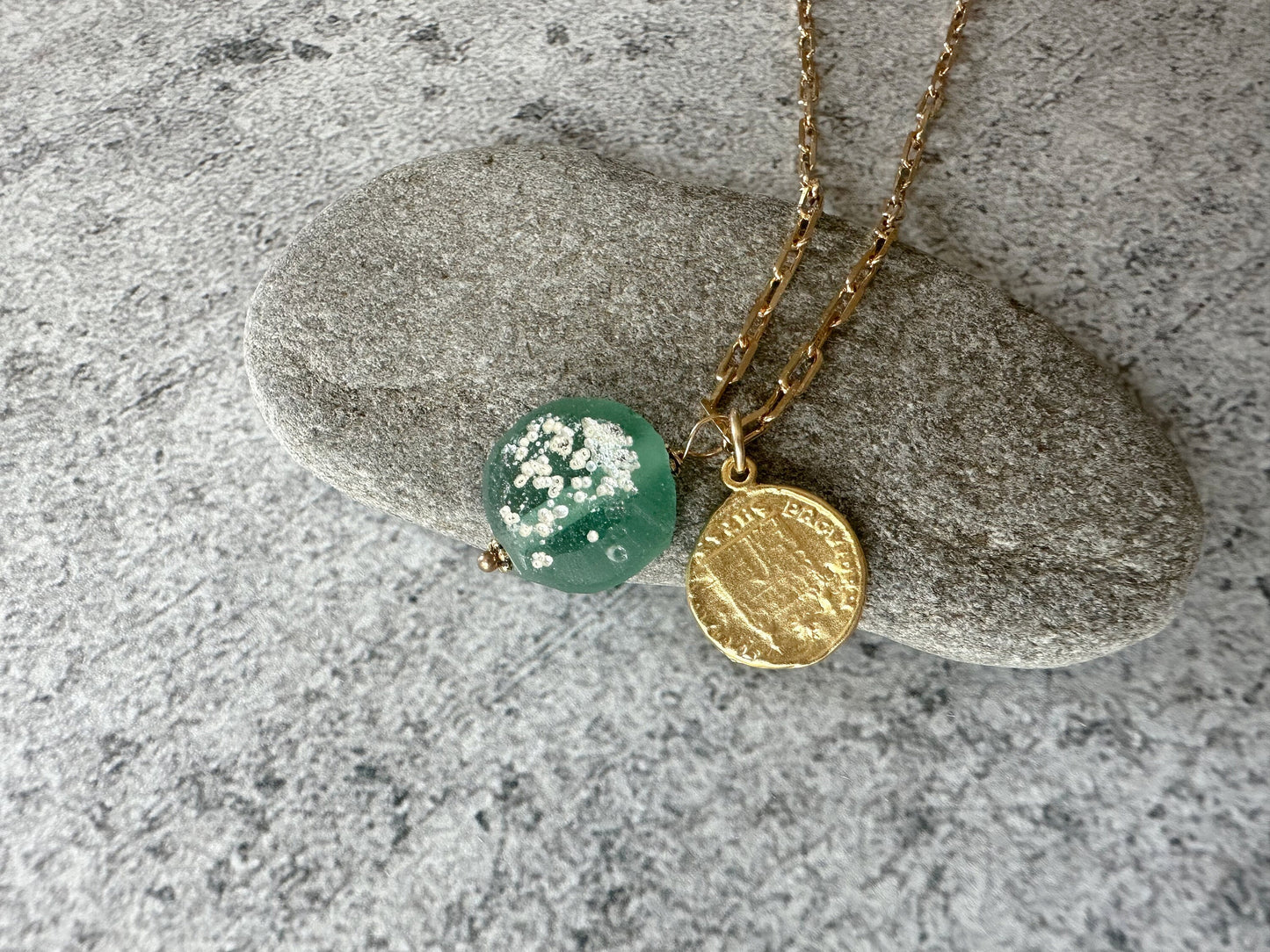 Ancient Glass and Gold Coin Necklace